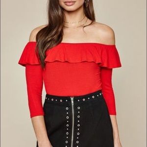 PACSUN LA HEARTS red off shoulder crop top